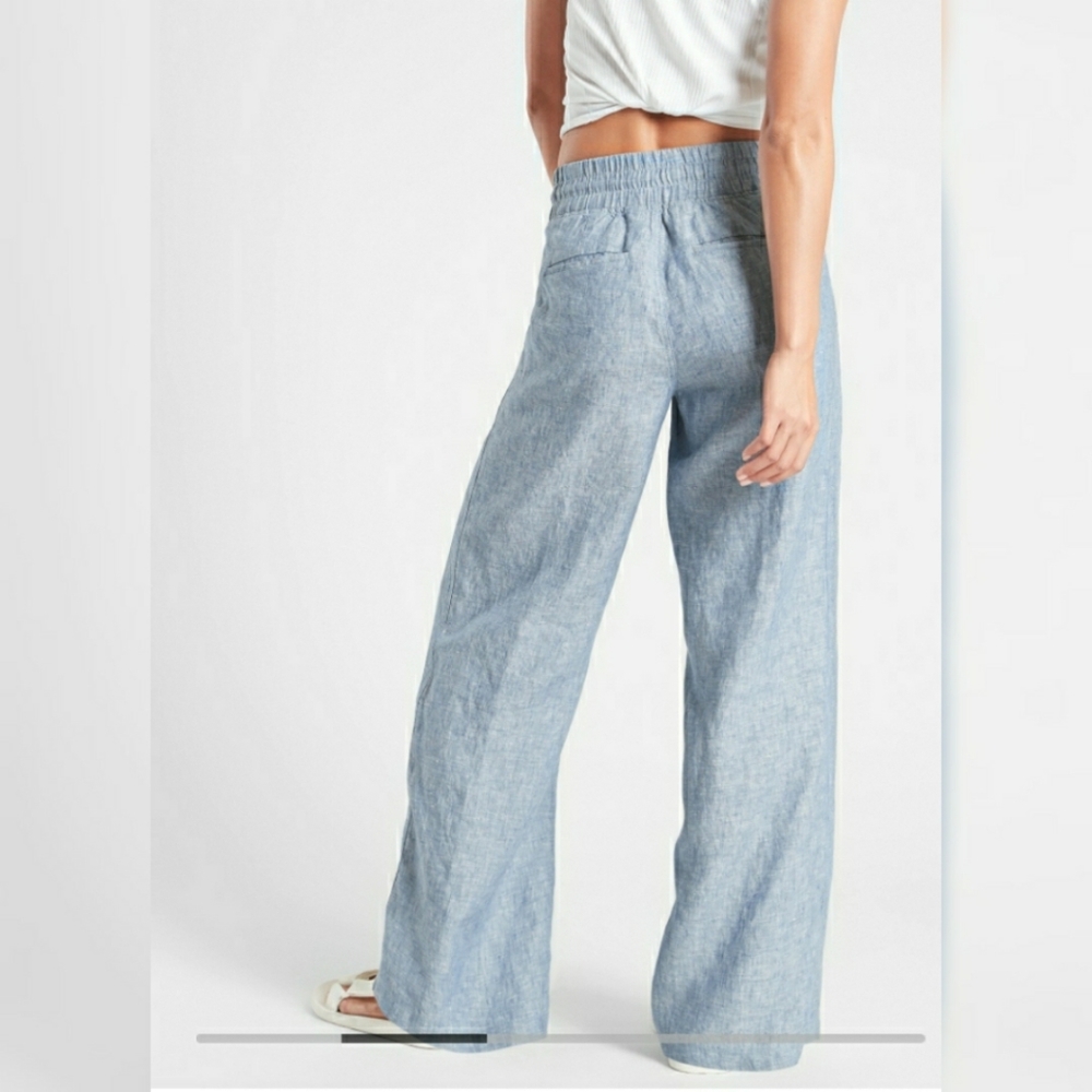 NWT Athleta Linen Blue Cabo Wide Leg Pants - Picture 5 of 5